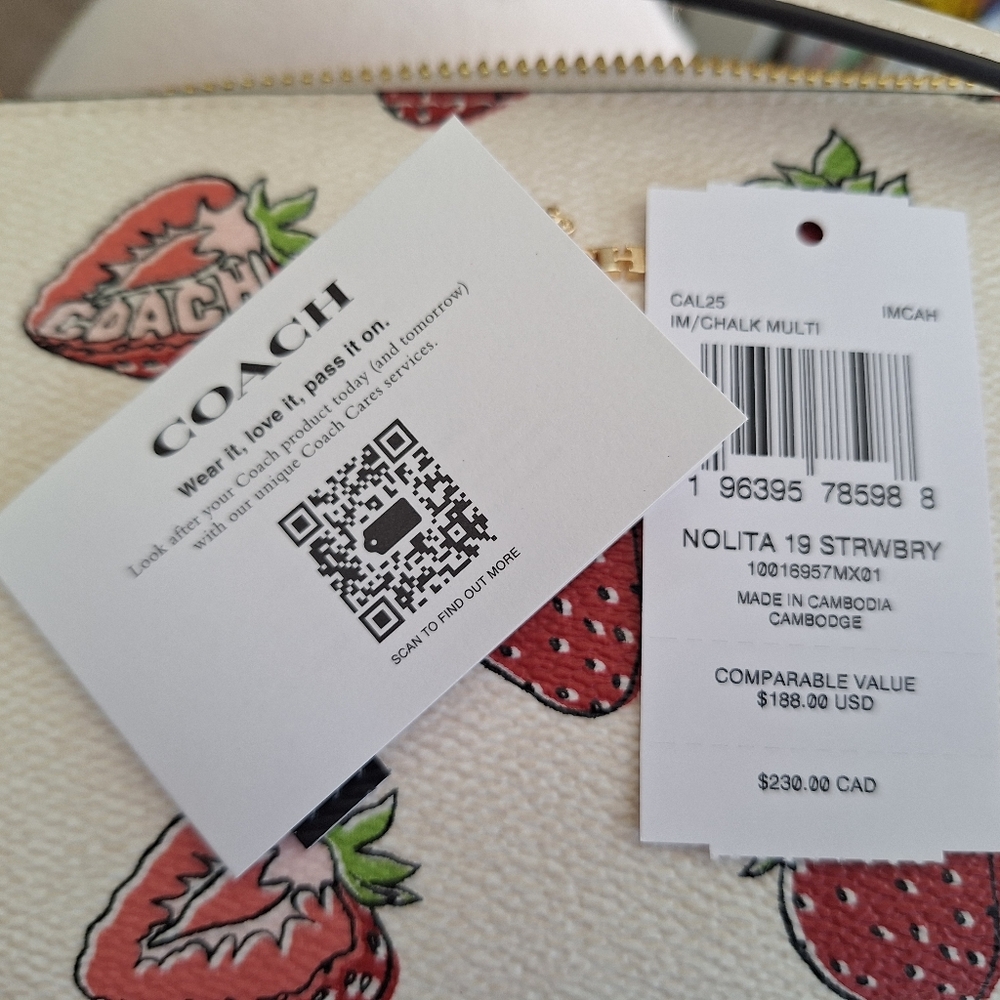 NWT Coach Nolita 19 Leather Shoulder Bag With Strawberry Print CAL25 - Picture 13 of 13